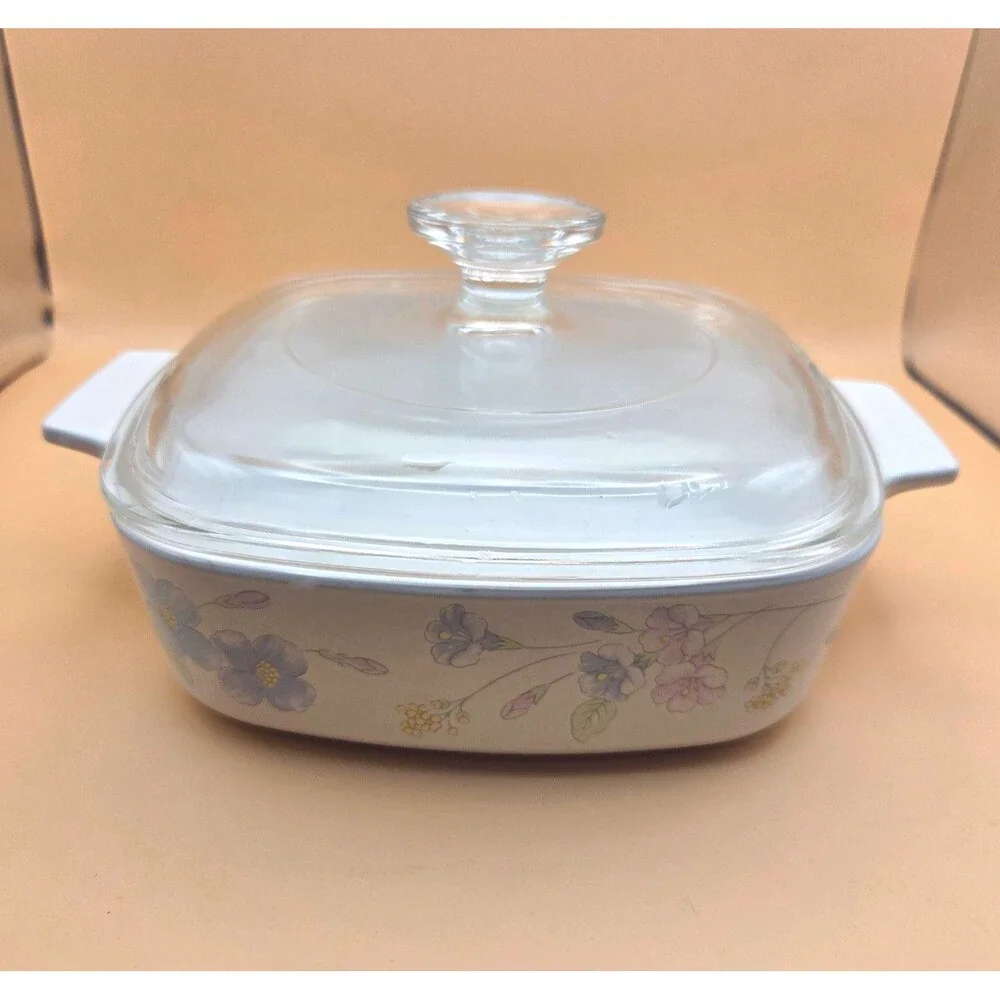 CorningWare Floral Square 1L Casserole Dish w/ Glass Lid Handle A-1-B